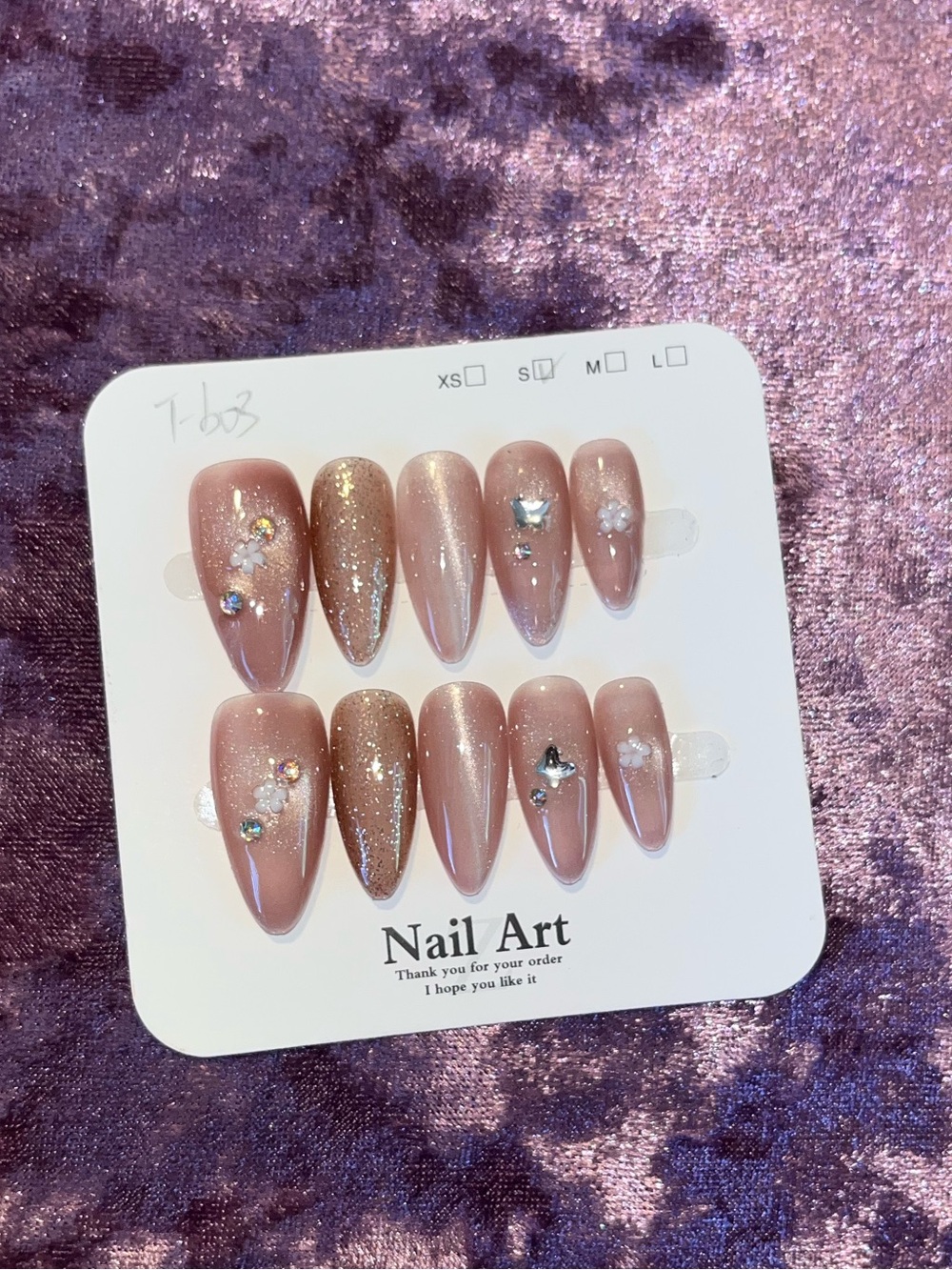 Mauve Pink Glitter Rhinestone Press-On Nail Set